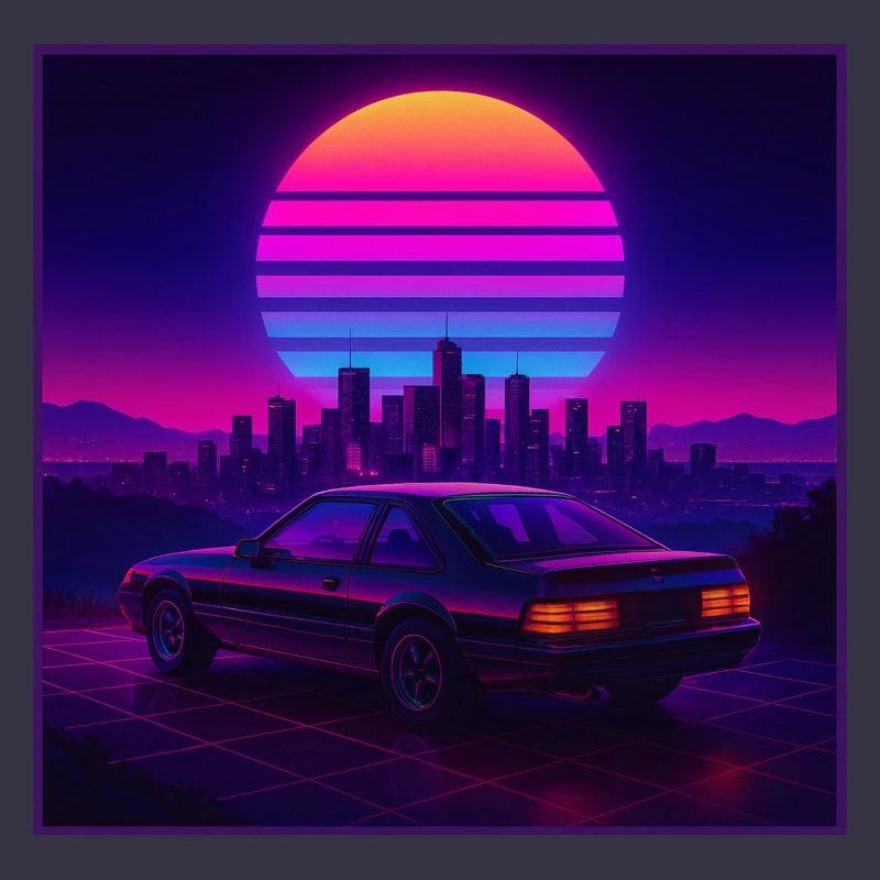 Neon Outrun Sunset Auto – Retro Synthwave