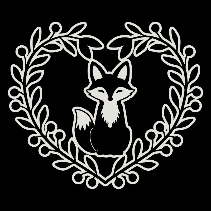 Renard mignon dans une couronne de feuilles - dessiné à la main
