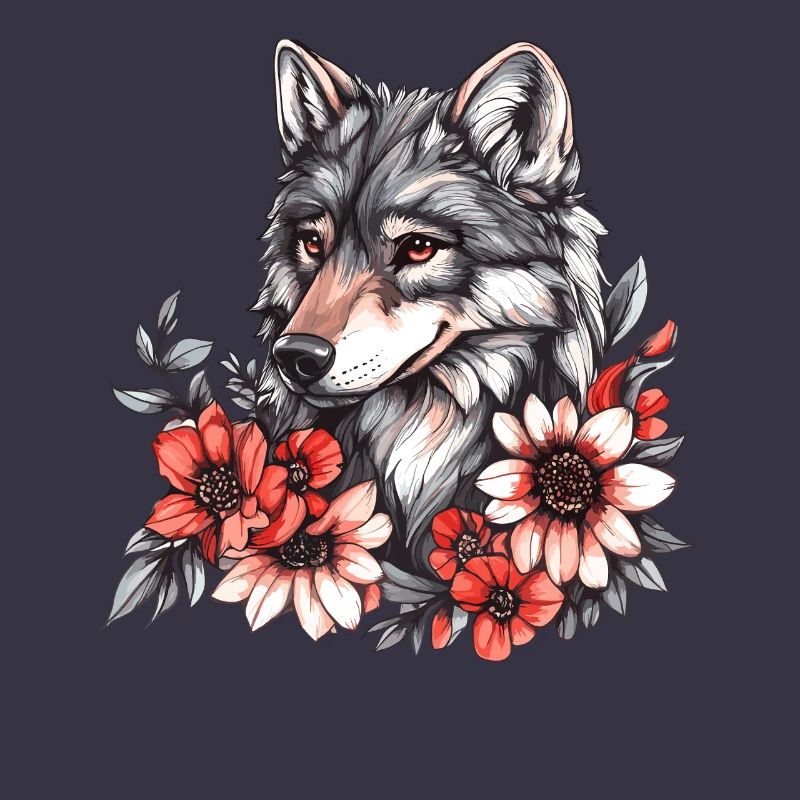 Wolf mit Blütenkranz