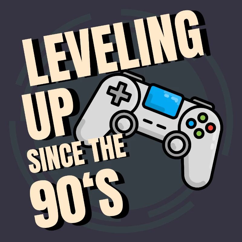 Retro-Spielcontroller mit 90er-Jahre-Text