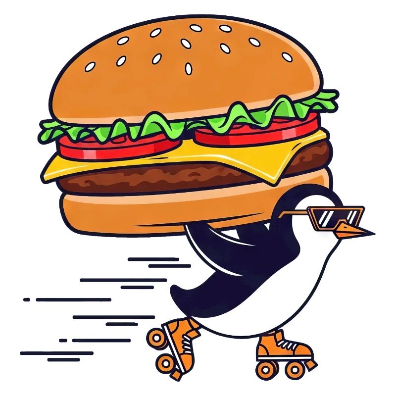 Funny Penguin Cheeseburger Cool Roller Skates