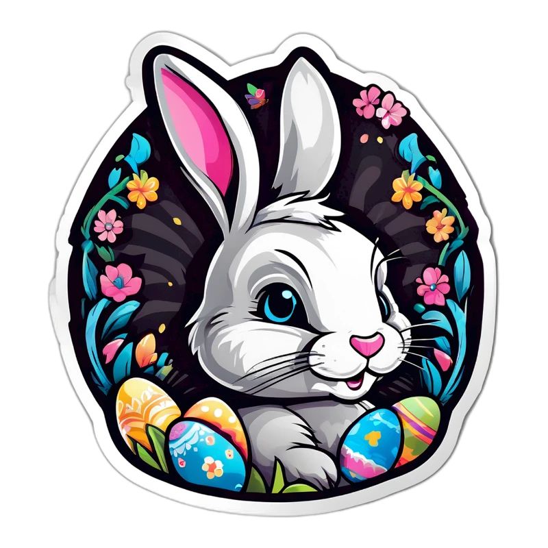 Spring rabbit and colorful eggs
