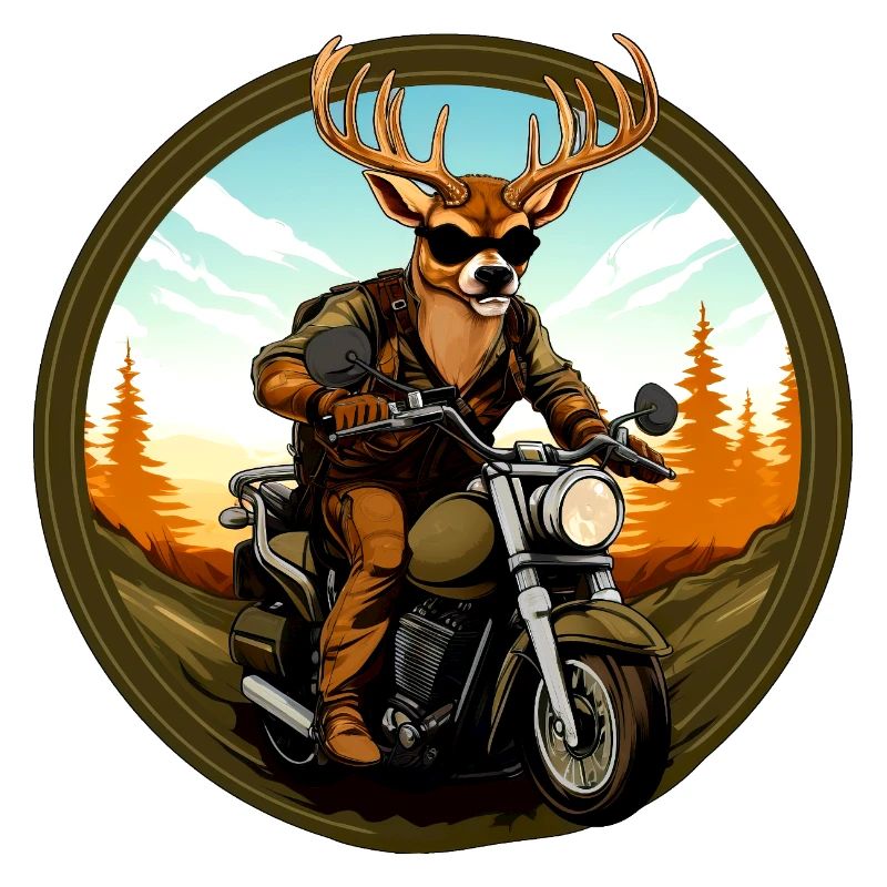 Hirsche Motorradfahrer / Motorrad Hirsch