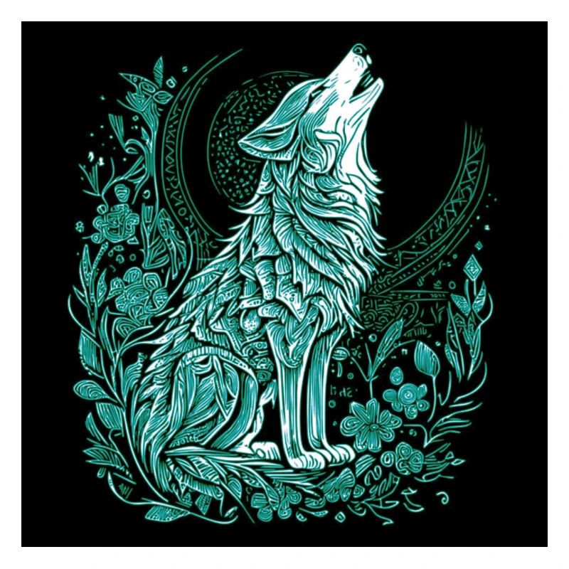Moon Wolf Line Style with Flora