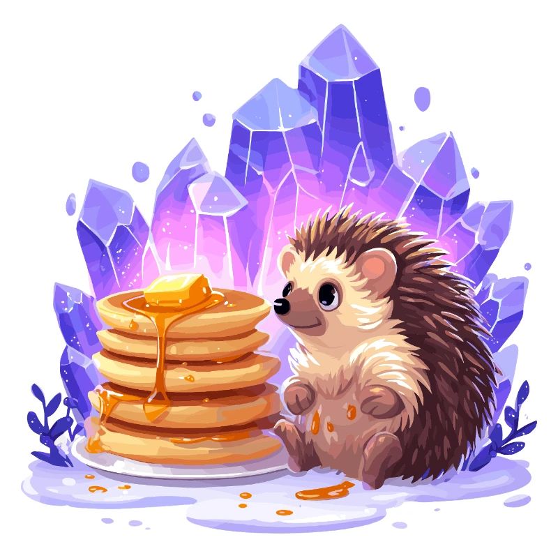 Igel mit Pfannkuchen und Kristallen