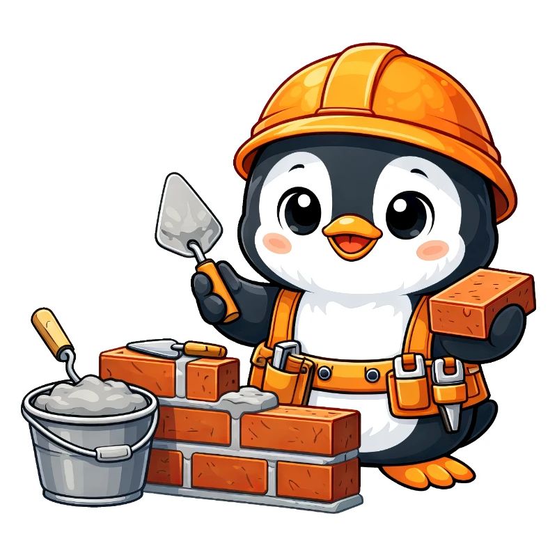 Cute Penguin Mason Construction Worker Construction Site Handwer