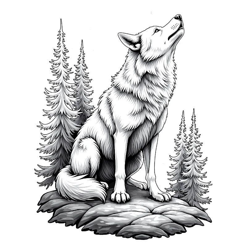 Wolf Rock Drawing Sketch Black White