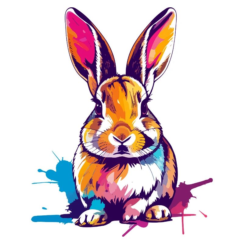 Lapin coloré en aquarelle Éclaboussures de couleur