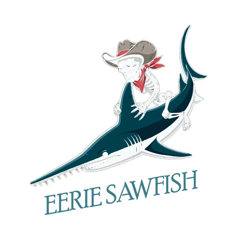 Skeleton cowboy on sawfish