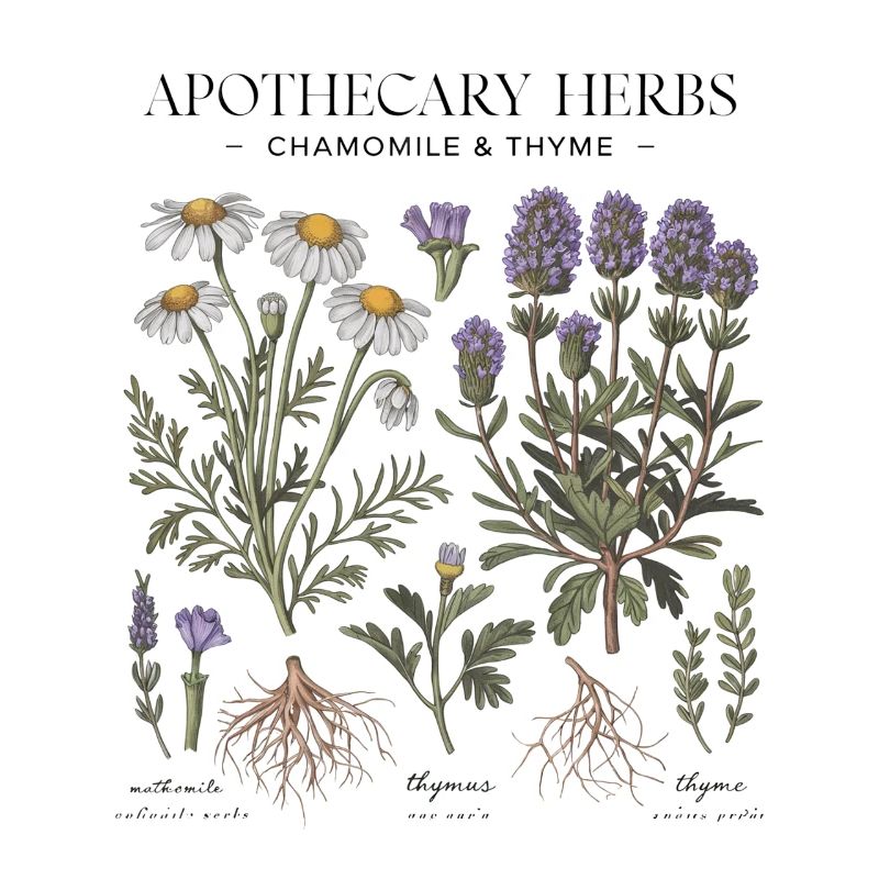 Medicinal Plants Chamomile Thyme Vintage