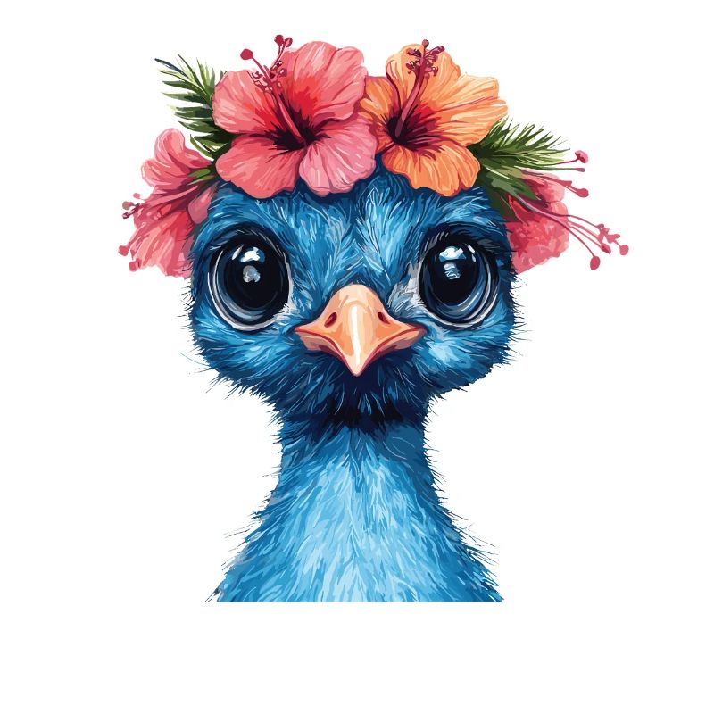 Blauer Vogel mit Hibiskuskrone