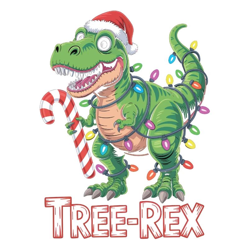 Tree-Rex – T-Rex with candy cane & lights