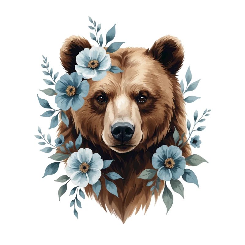 Bear with blue flower frame