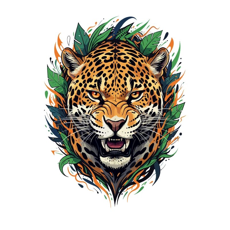 Jaguar head in jungle frame