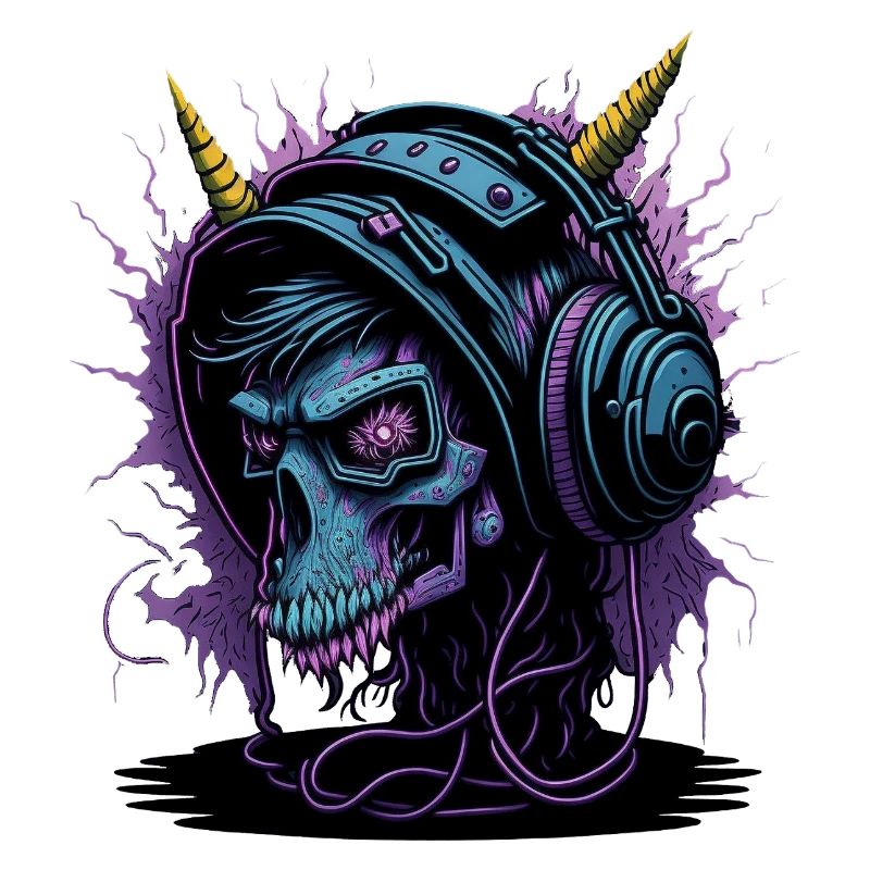 Neon Skull mit Kopfhörern DJ