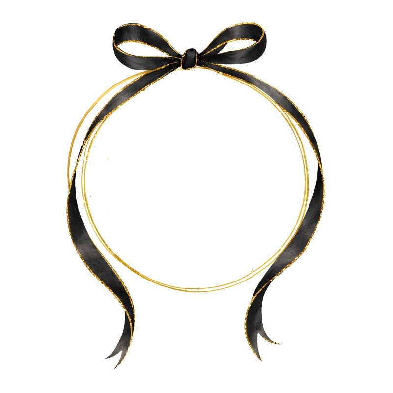 Circle Bow Black Gold Personalizable