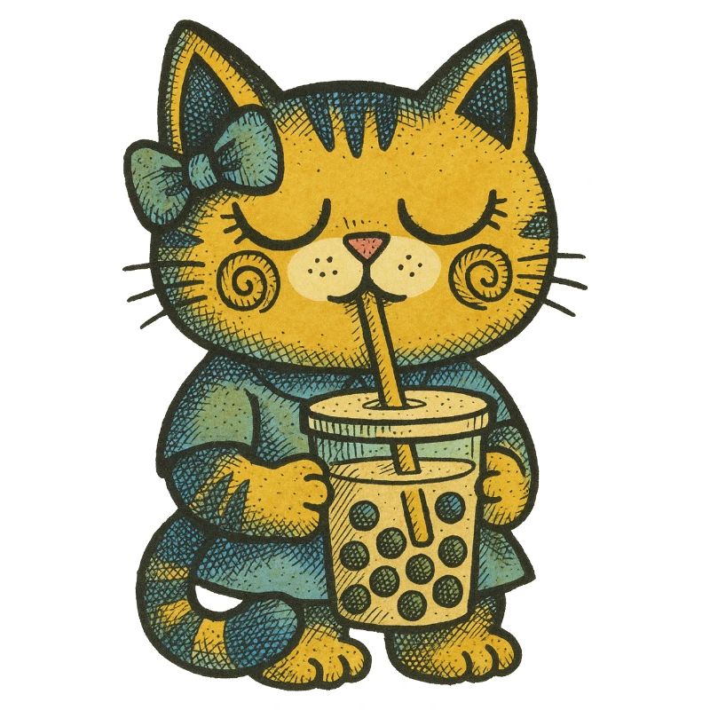 Bubble Tea Cat Cozy Charm