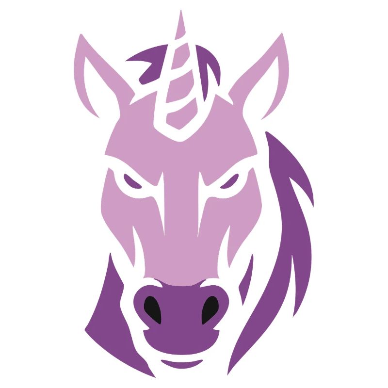 Tête de cheval violette stylisée, Licorne Evil