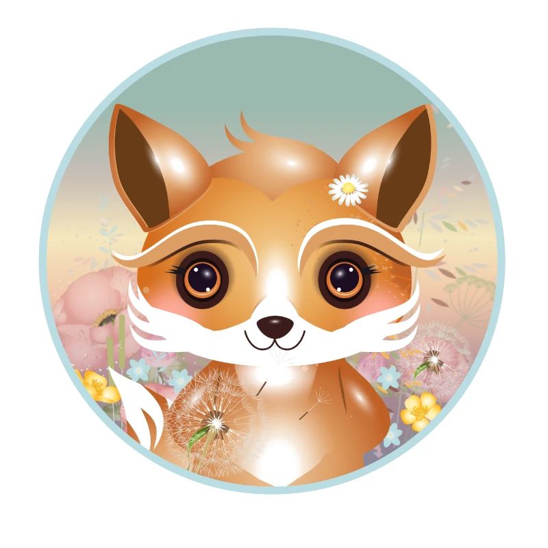 Cute fox on a flower meadow in spring
