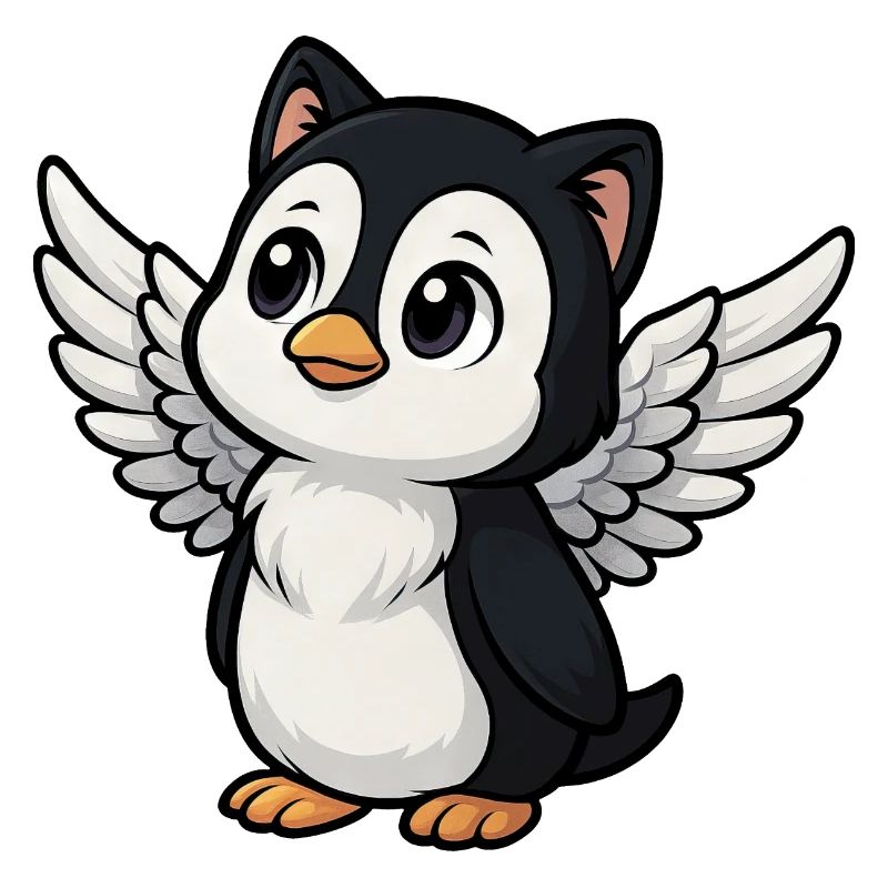Mignon pingouin chat ange avec oreilles de chat sacré