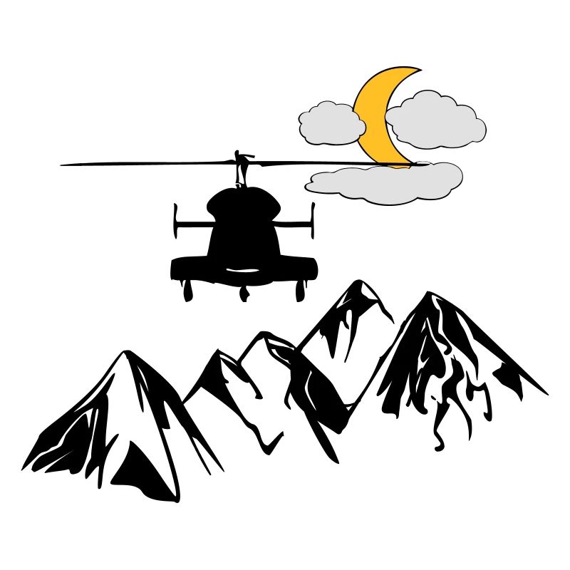 Heli, mountains, moon, clouds