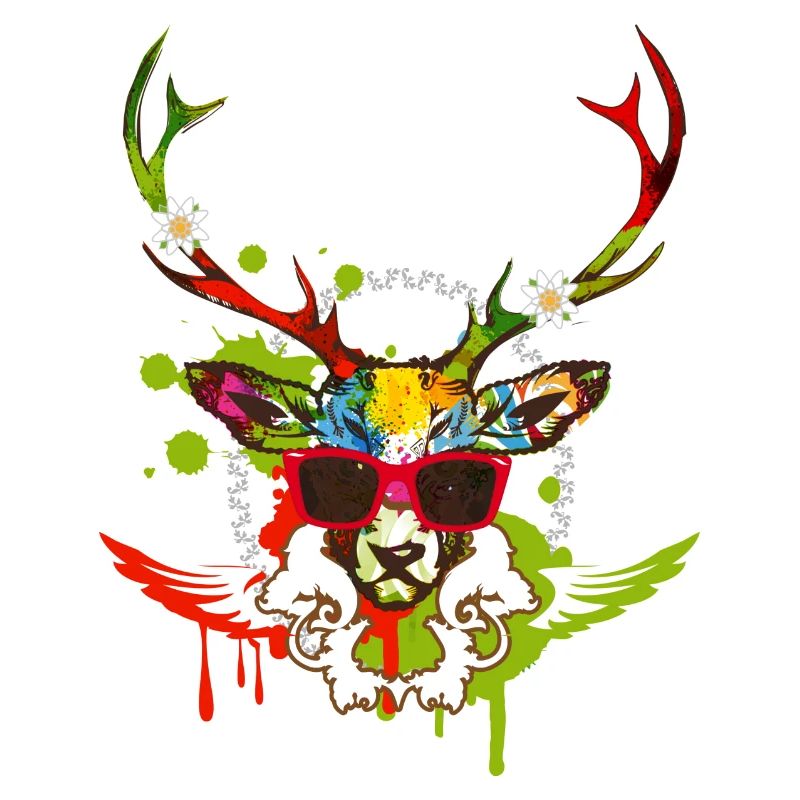 A stag's head with red sunglasses