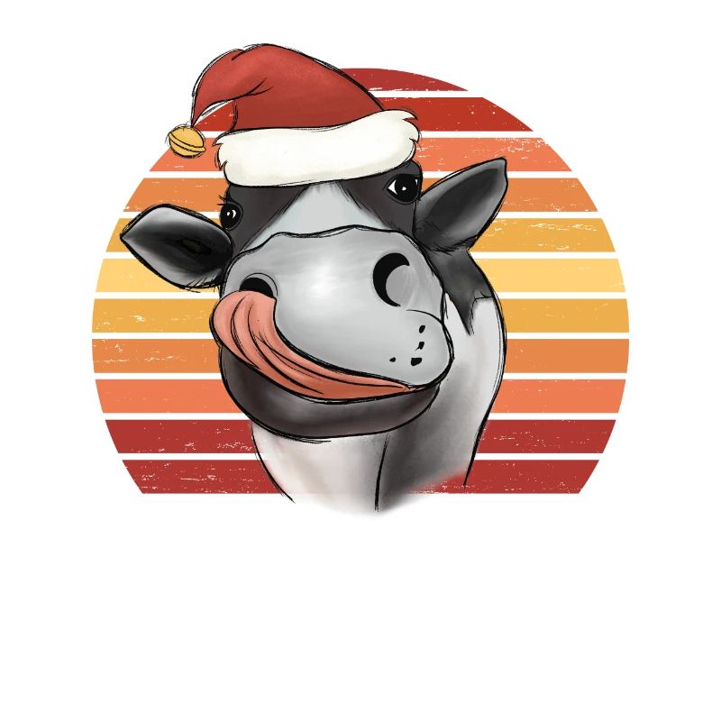Weihnachtskuh Kuh mit Weihnachtsmütze Retro