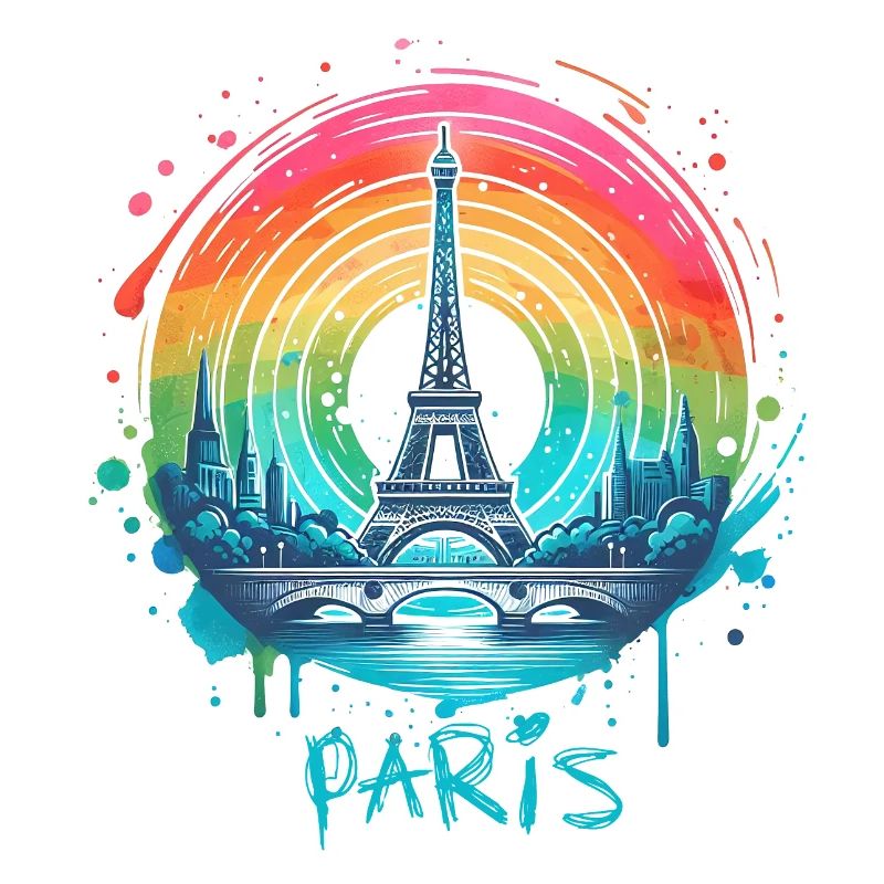 Paris Eiffel Tower with Rainbow LGBT Skyline