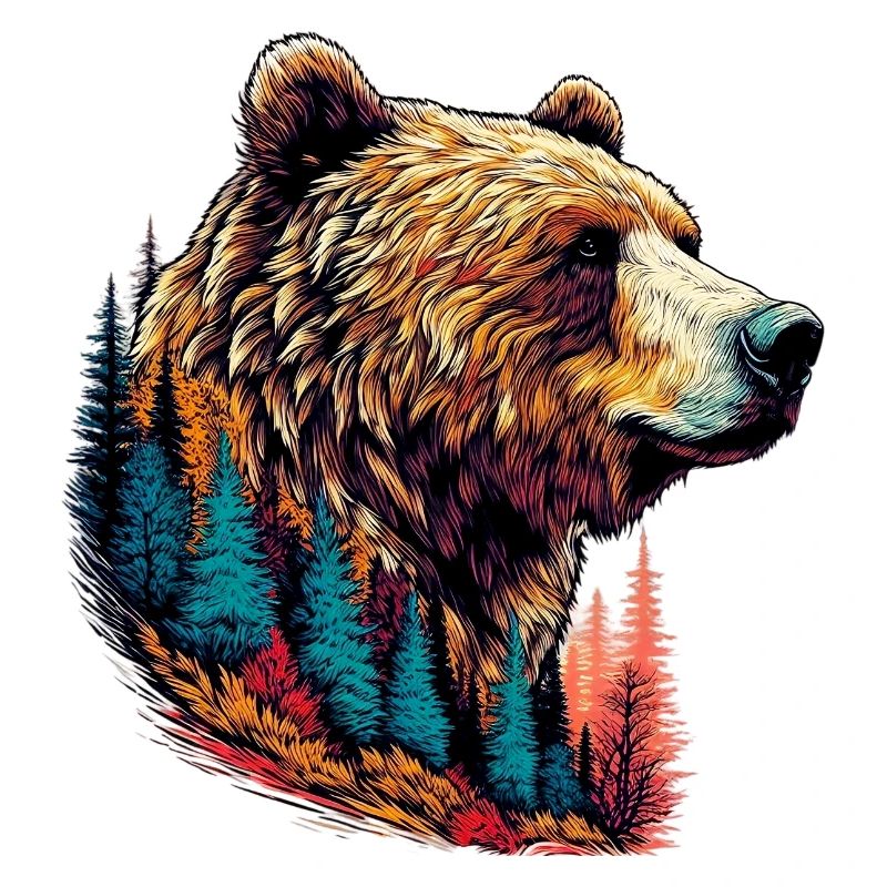 Bear with forest decorations