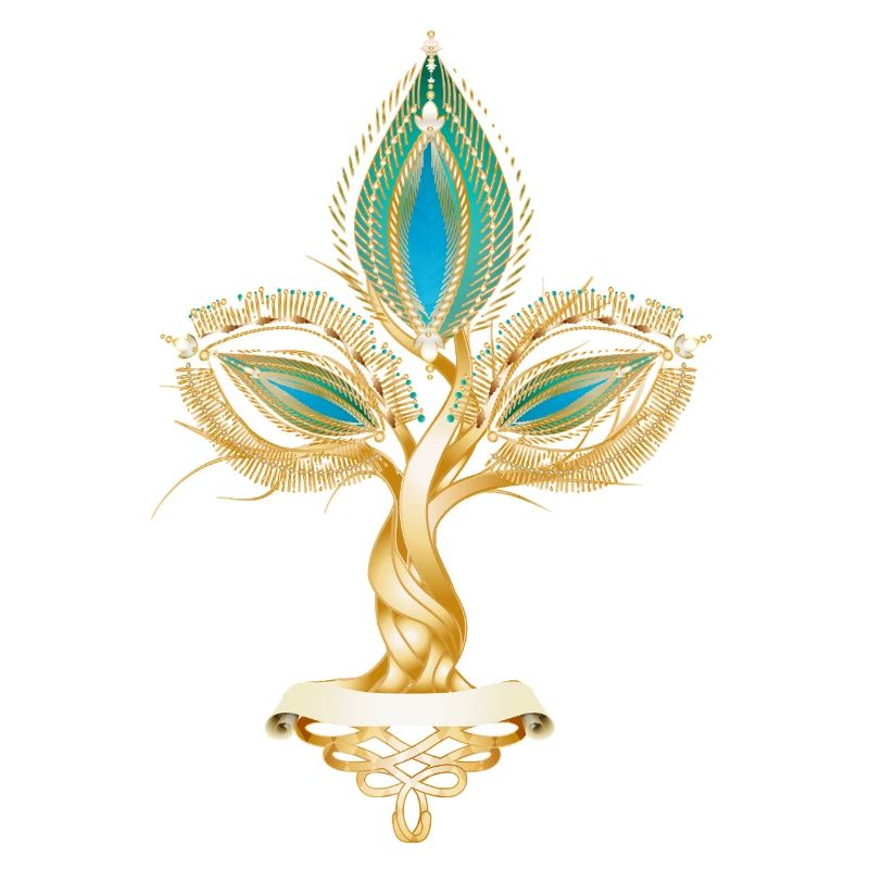 Gold-colored tree with oriental leaf ornament
