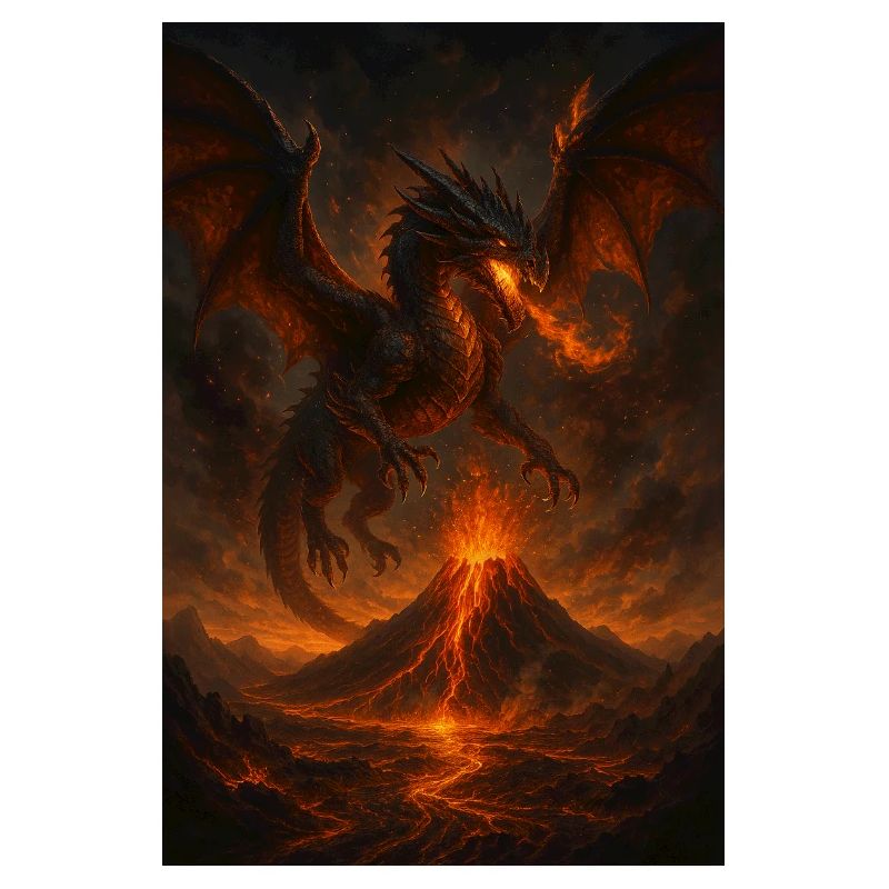 Feuerdrache über Vulkanlandschaft