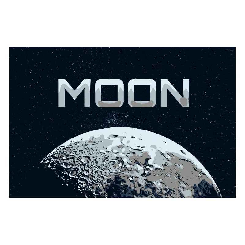 La lune avec des étoiles et du texte dans un style BD