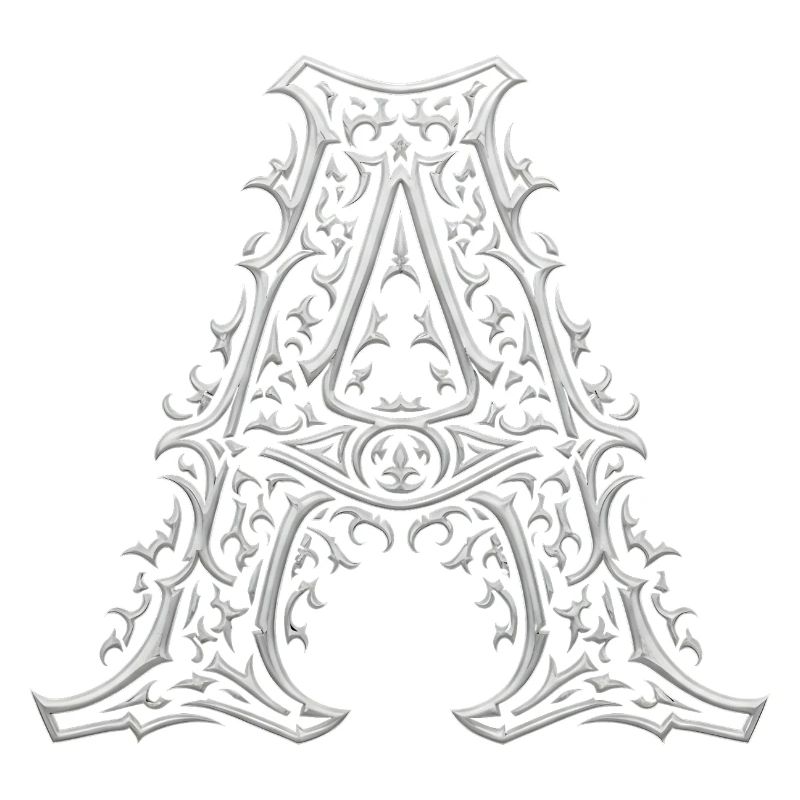Letter A with silver arabesques