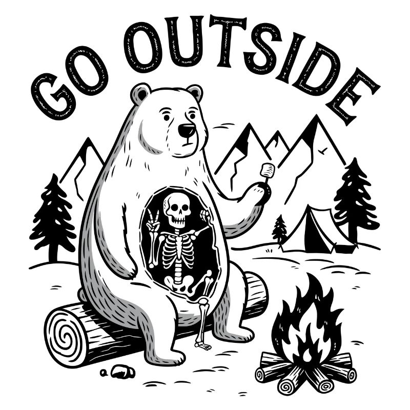 Bear Skeleton Campfire Graphic
