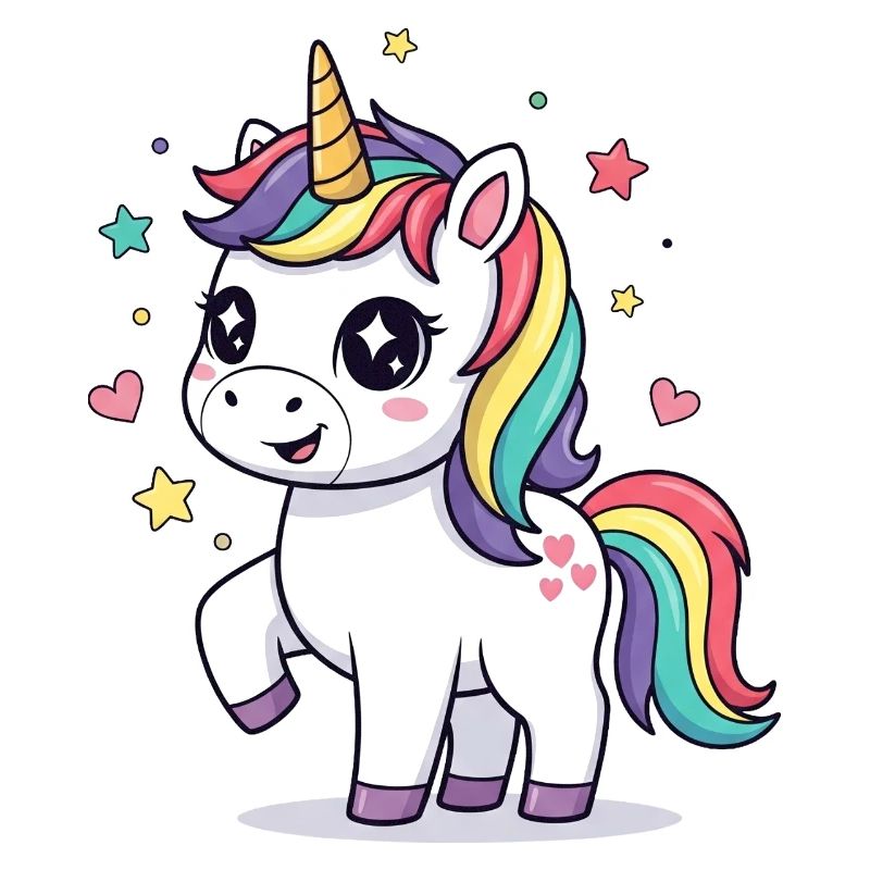 Verspieltes Einhorn mit Regenbogenmähne