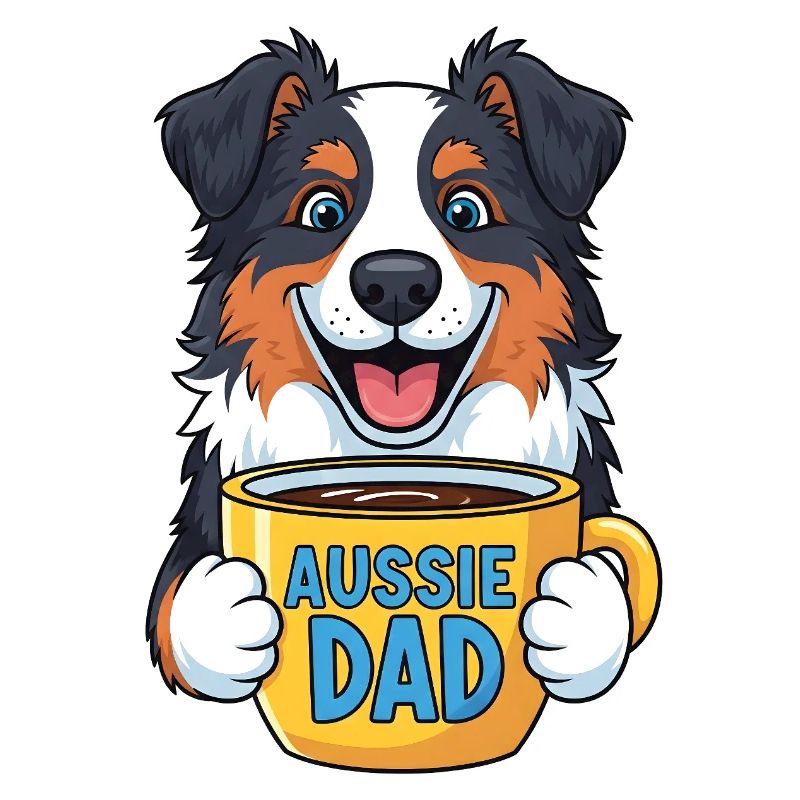Australian Shepherd with Coffee Mug - Aussie Dad