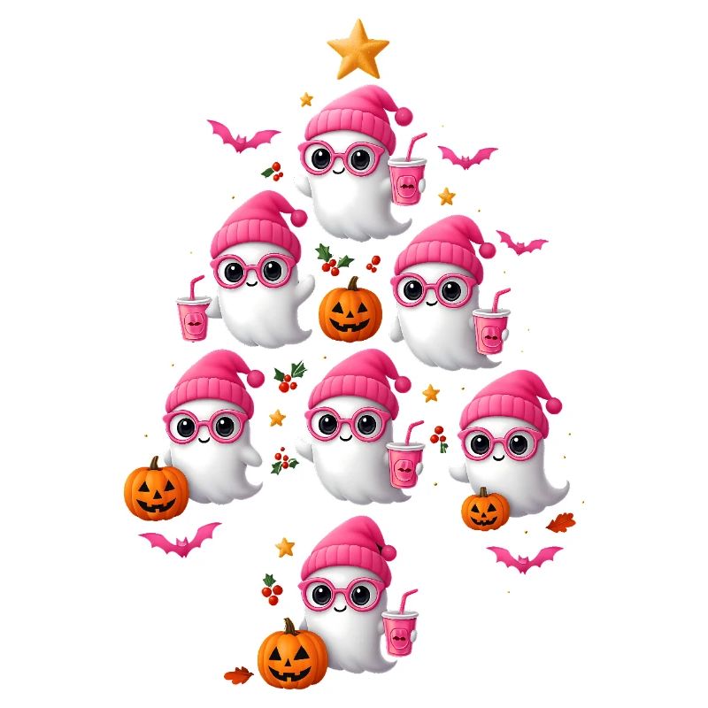 Cute Pink Ghost Christmas Tree Design
