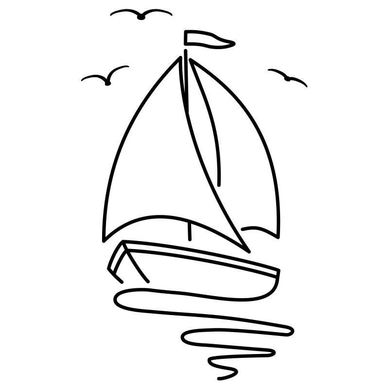 Sailboat with two sails and a flag on top.