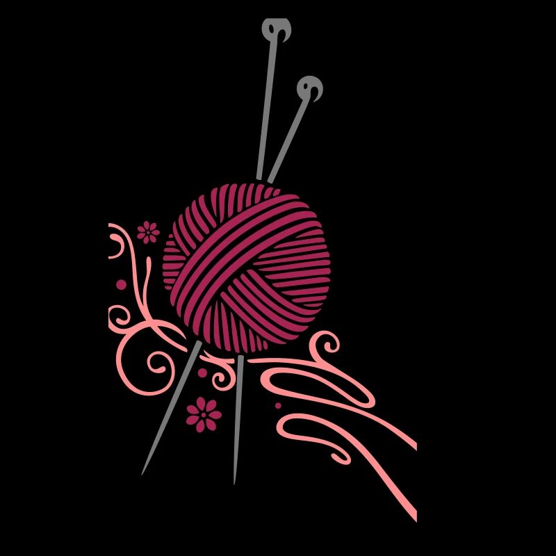 Knitting needles with wool and flowers