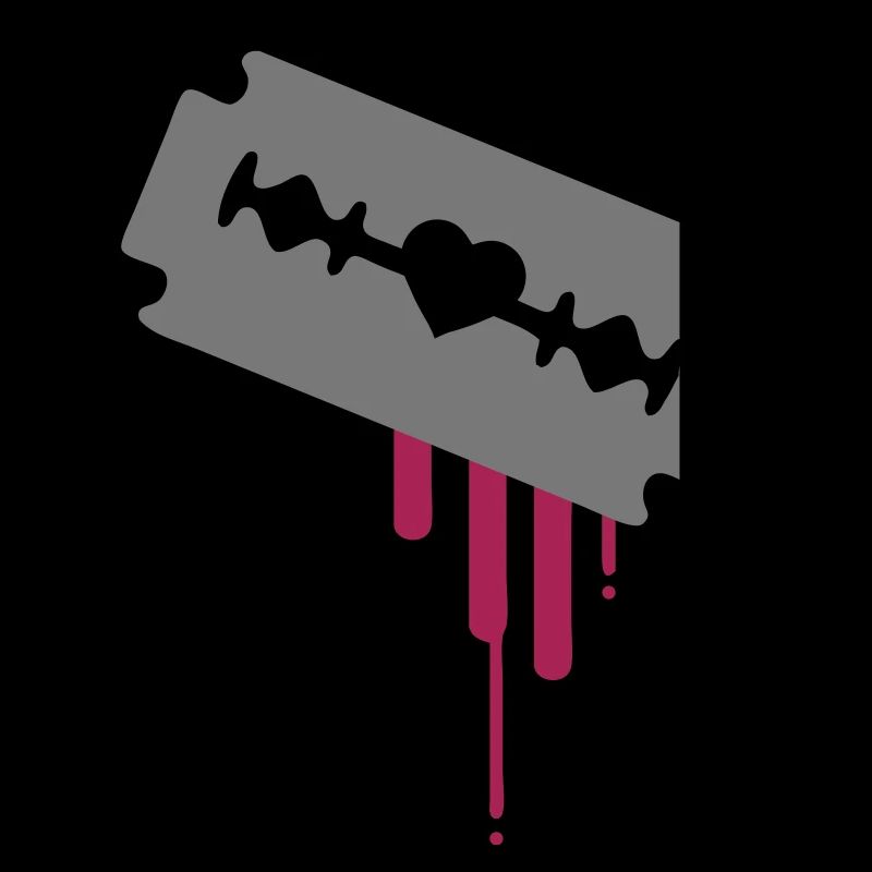 Rasierklinge mit Herz und Blut
