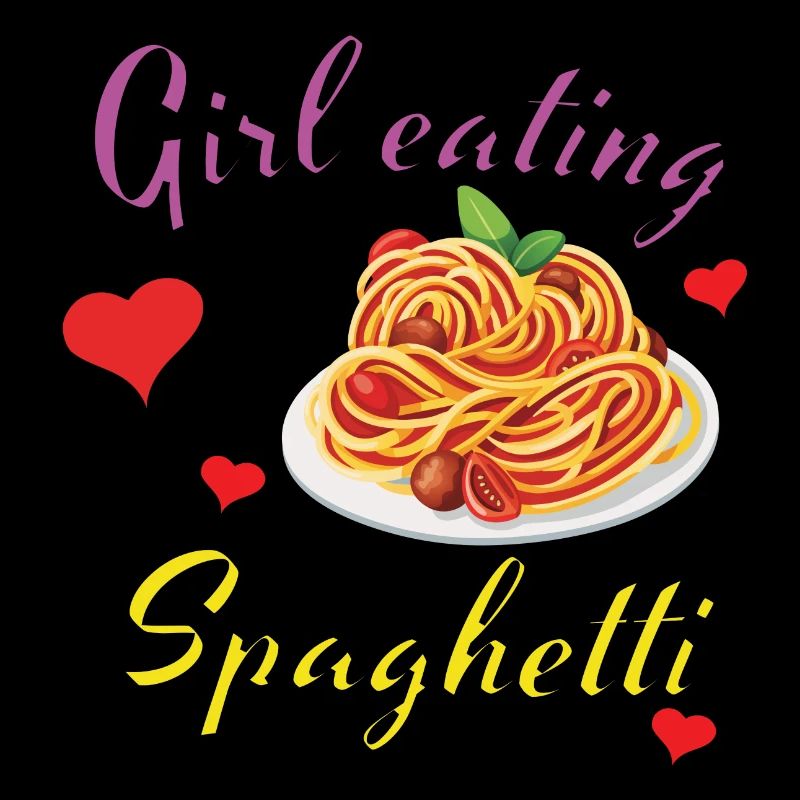 Fille mangeant des spaghettis, design drôle
