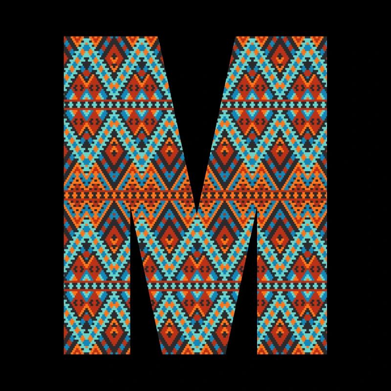 Buchstabe M- Boho-Design, buntes Monogramm
