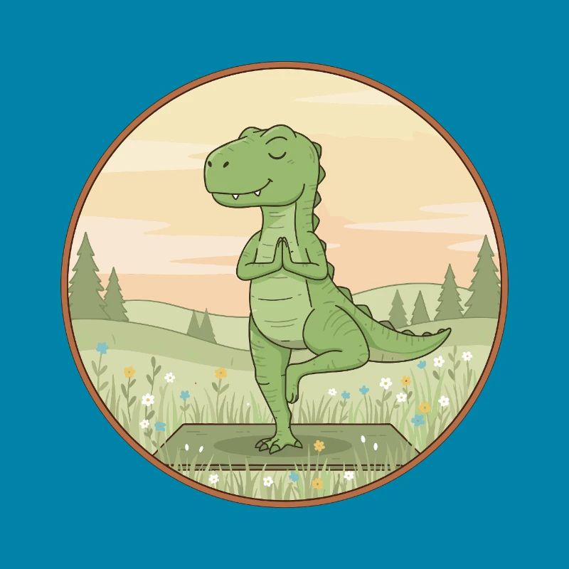 Yoga T-Rex Dinosaur Doing Tree Pose