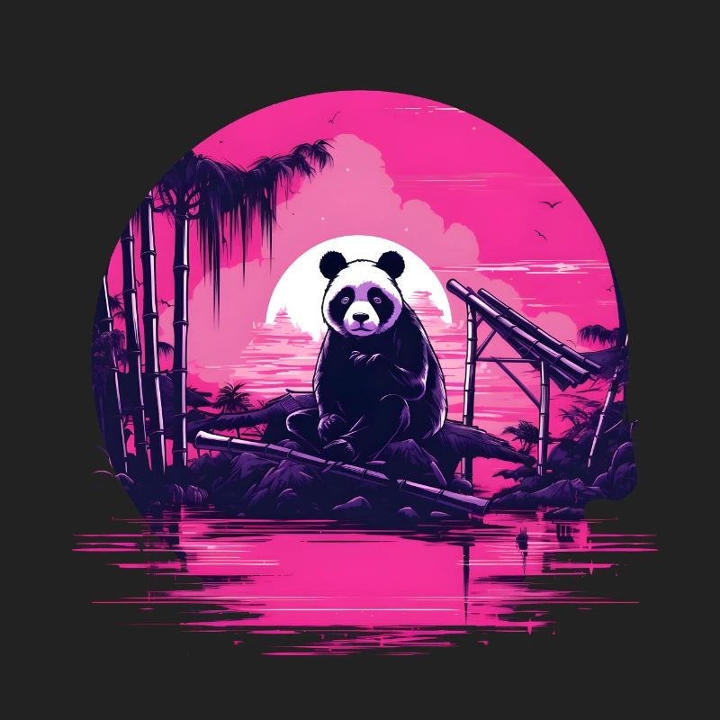 Synthwave Panda Japan Sunset