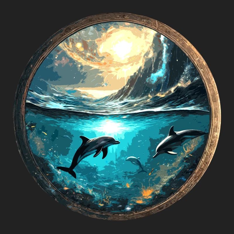 Dolphin,Gold,Water,Sea,Circle,Epic,Reflection
