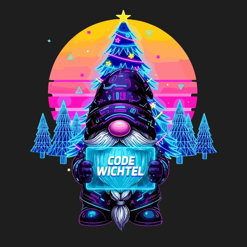 Cyberpunk Code Gnome - Synthwave Xmas Nerd