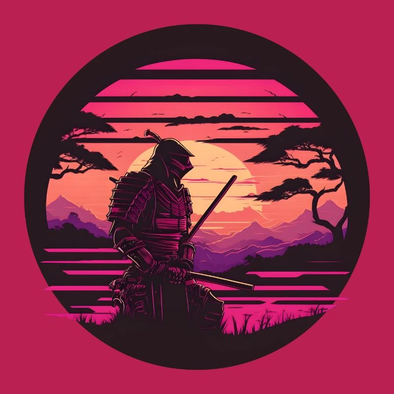 Synthwave Samurai with katana