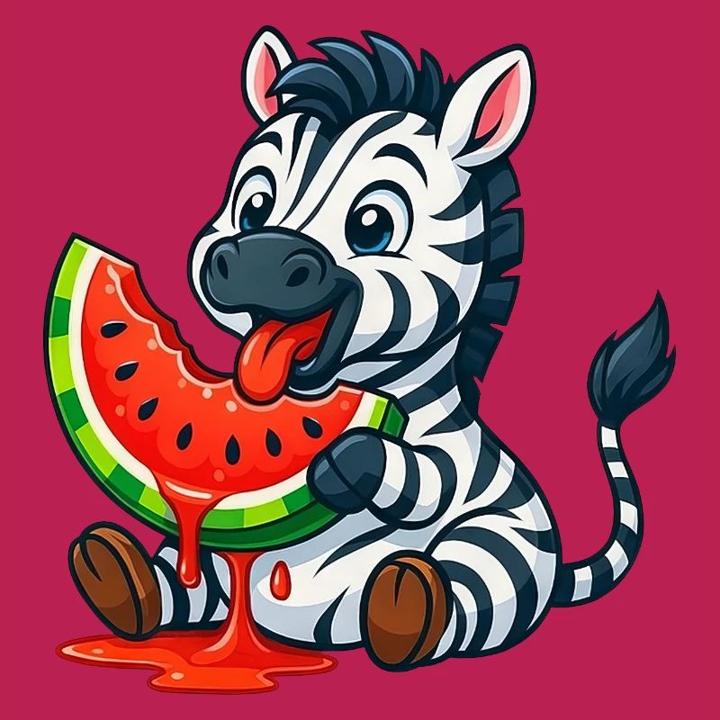 Zèbre mignon avec pastèque dessin animé d’été