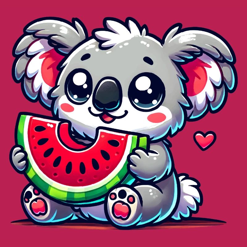 L’adorable koala déguste un morceau de pastèque