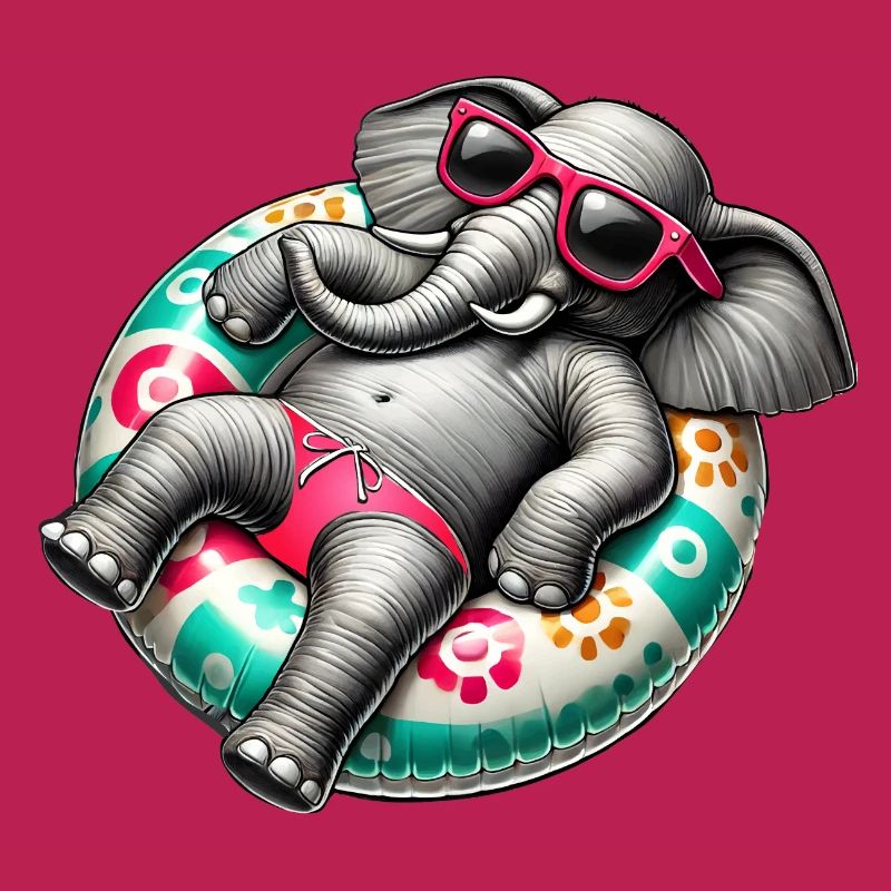 A relaxed elephant on a swimming ring